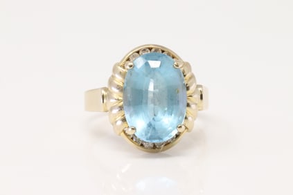 Blue Topaz & Diamond Ring 14Kt.