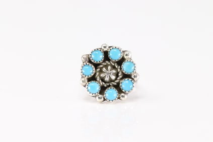Native America Navajo Sterling Silver Turquoise Ring Flower By Dixon.