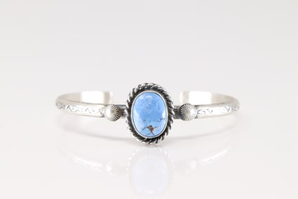 Native America Navajo Sterling Silver Golden Hill Turquoise Bracelet Cuff By M.B.