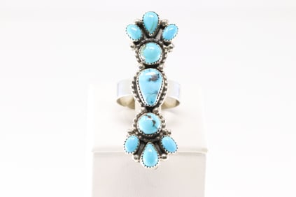 Native America Navajo Sterling Silver Kingman Turquoise Ring By S.