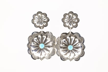Native America Navajo Sterling Silver Turquoise Post / Dangling Earring's By Genevieve Blackg.