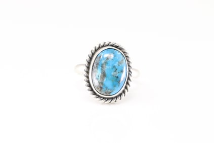 Native America Navajo Sterling Silver Turquoise Ring By Dixon.