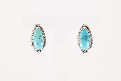 Native America Navajo Sterling Silver Kingman Turquoise Post Earring's By Theresa Smith.