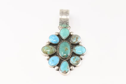 Native America Navajo Sterling Silver Kingman Turquoise Pendent By Gerildine James.