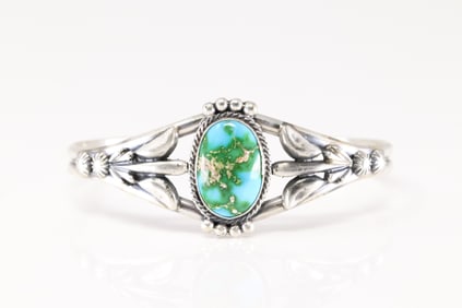 Native America Navajo Sterling Silver Sonora Gold Turquoise Bracelet Cuff By Bobby Platero.