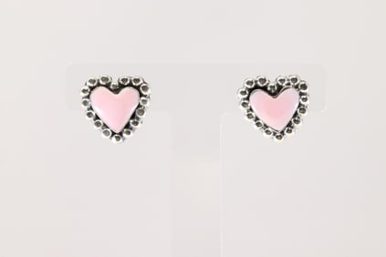 Native America Navajo Sterling Silver Pink Conch Shell Heart Post Earring's By Annette Martinez.