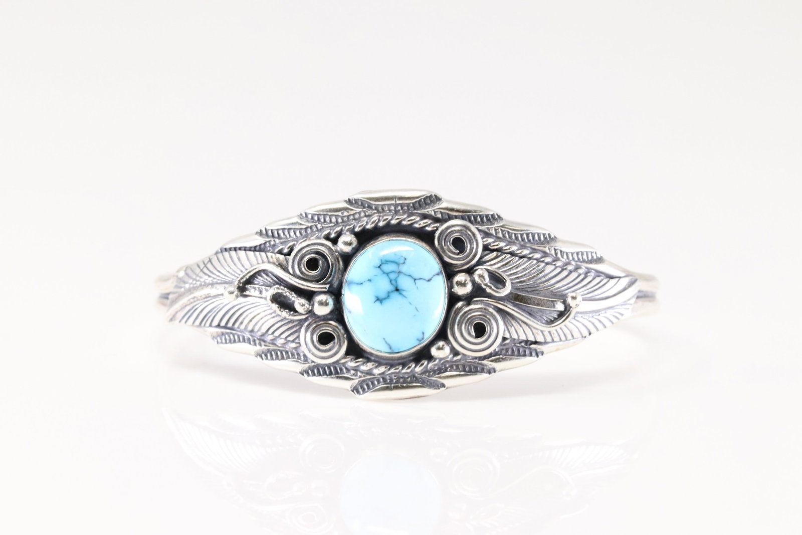 Native America Navajo Sterling Silver Turquoise Bracelet Cuff By D.M.: This is a Native America Navajo Sterling Silver Turquoise Bracelet Cuff By D.M.