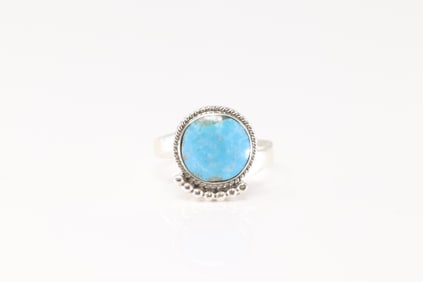Native America Navajo Sterling Silver Turquoise Ring By Helena Barbone.