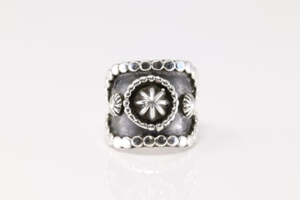 Native America Navajo Sterling Silver Solid Stamped Ring By Andrew Vandever.
