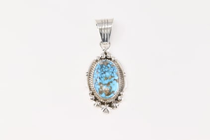 Native America Navajo Sterling Silver Turquoise Pendant By Daniel Benally.