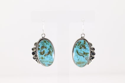 Native America Navajo Sterling Silver Turquoise Dangling Earring's By Leroy Silversmith.