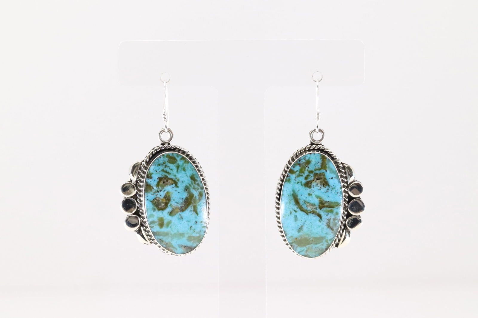 Native America Navajo Sterling Silver Turquoise Dangling Earring's By Leroy Silversmith. (1 of 4)