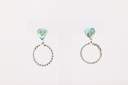 Native America Navajo Sterling Silver Turquoise Hoop Post Earring's By Annette Martinez.