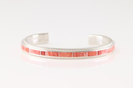 Native America Zuni Sterling Silver Spiny Oyster Bracelet Cuff By Rick Booqua.