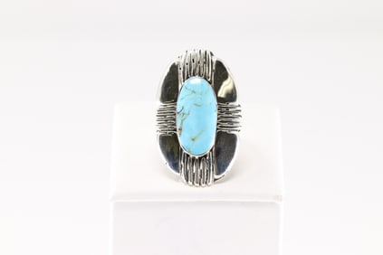 Native America Navajo Sterling Silver Turquoise Ring By Mike Smith.