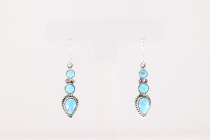 Native America Navajo Sterling Silver Turquoise Dangling Earring's By Gary Shorty.
