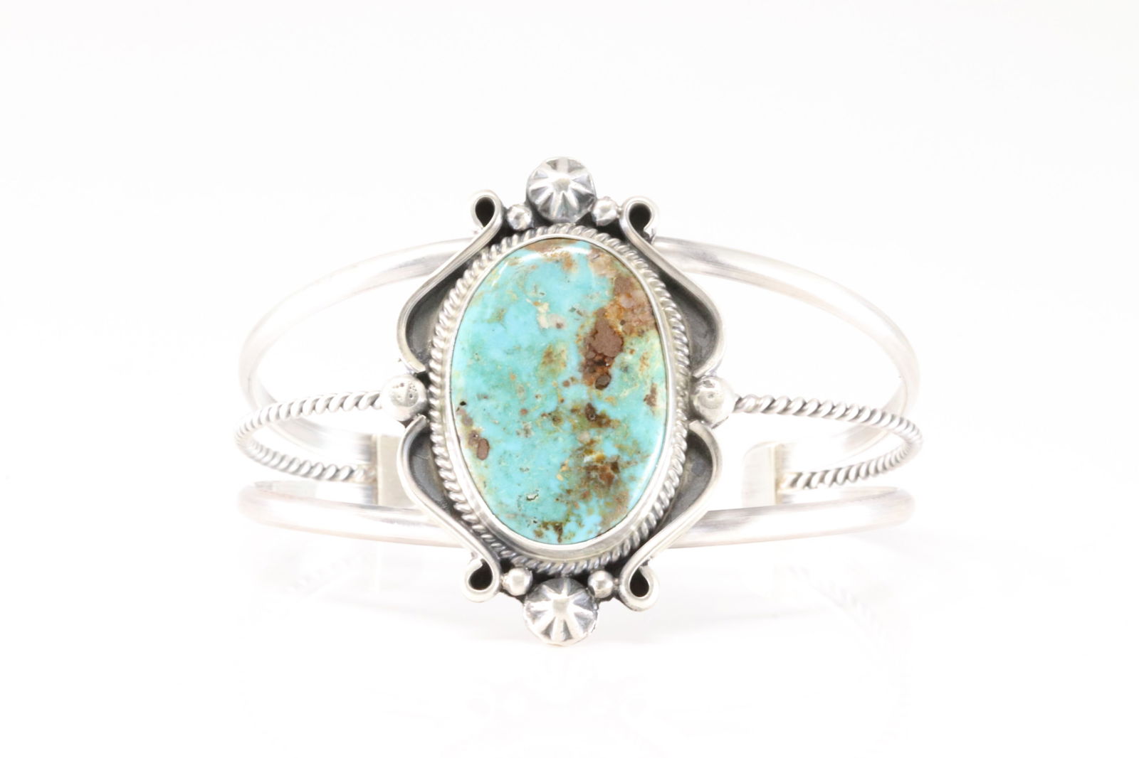Native America Navajo Sterling Silver Kingman Turquoise Bracelet Cuff By Annie McCray. (1 of 4)