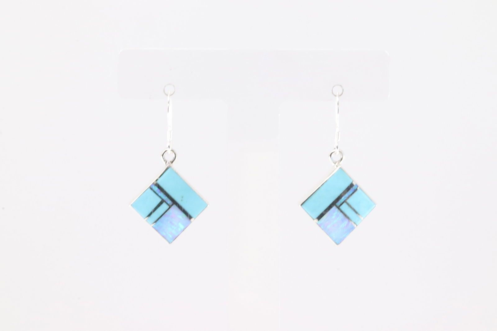 Native America Navajo Sterling Silver Opal & Turquoise Inlay Dangling Earring's By James Manygoats.: This is a Native America Navajo Sterling Silver Opal & Turquoise Inlay Dangling Earring's By James Manygoats.