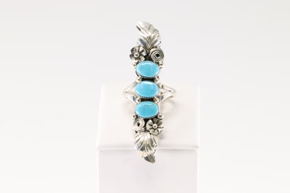 Native America Navajo Sterling Silver Turquoise Ring By Angie Platero.