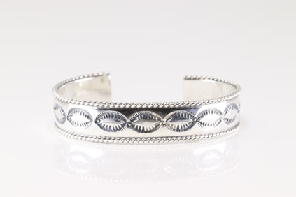 Native America Navajo Sterling Silver Stamped Bracelet Cuff By Jason Bahe.