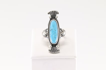 Native America Navajo Sterling Silver Turquoise Ring By Marita Benally.