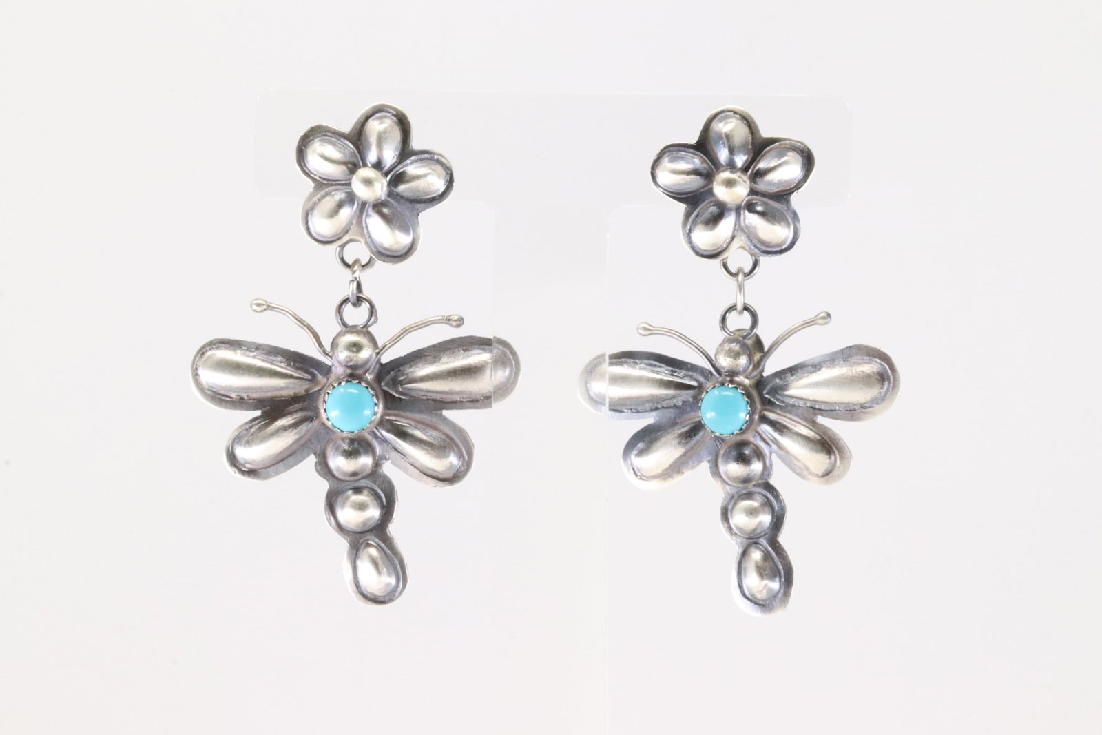 Native America Navajo Sterling Silver Turquoise Butterfly Post / Dangling Earring's By Tim Yazzie &: This is a Native America Navajo Sterling Silver Turquoise Butterfly Post / Dangling Earring's By Tim Yazzie & Samantha Yazzie.