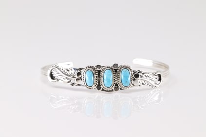 Native America Navajo Sterling Silver Turquoise Bracelet Cuff By Andrew Vandever.