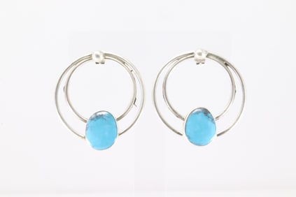Native America Navajo Sterling Silver Kingmna Turquoise Post / Dangling Earring's By Lawrence James.