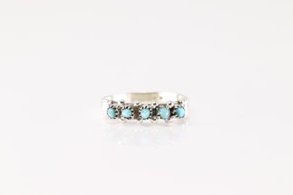 Native America Zuni Sterling Silver Turquoise Ring By Stephen Haloo.