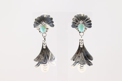Native America Navajo Sterling Silver Turquoise Post / Dangling Earring's By Genevieve Francisco.