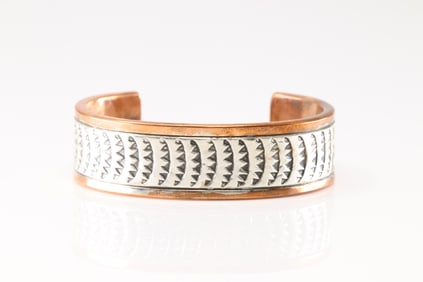 Native America Navajo Sterling Silver Copper Bracelet Cuff By Wylie Secatero.