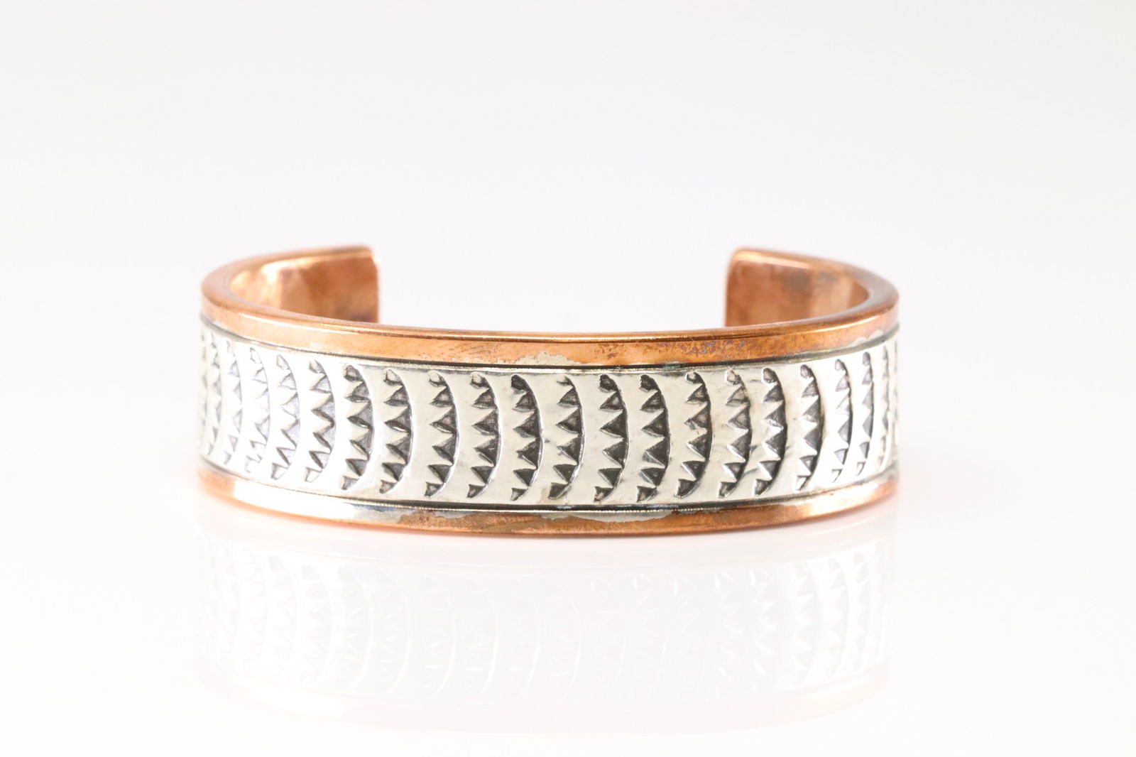 Native America Navajo Sterling Silver Copper Bracelet Cuff By Wylie Secatero.: This is a Native America Navajo Sterling Silver Copper Bracelet Cuff By Wylie Secatero.
