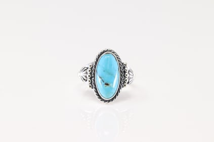 Native America Navajo Sterling Silver Turquoise Ring By Samuel Yellowhair.