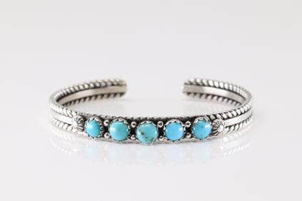 Native America Navajo Sterling Silver Kingman Turquoise Bracelet Cuff By R.King.