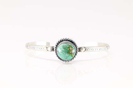 Native America Navajo Sterling Silver Sonora Gold Turquoise Bracelet Cuff By M.B.