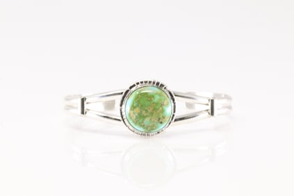 Native America Navajo Sterling Silver Sonora Gold Turquoise Bracelet Cuff By S.E.