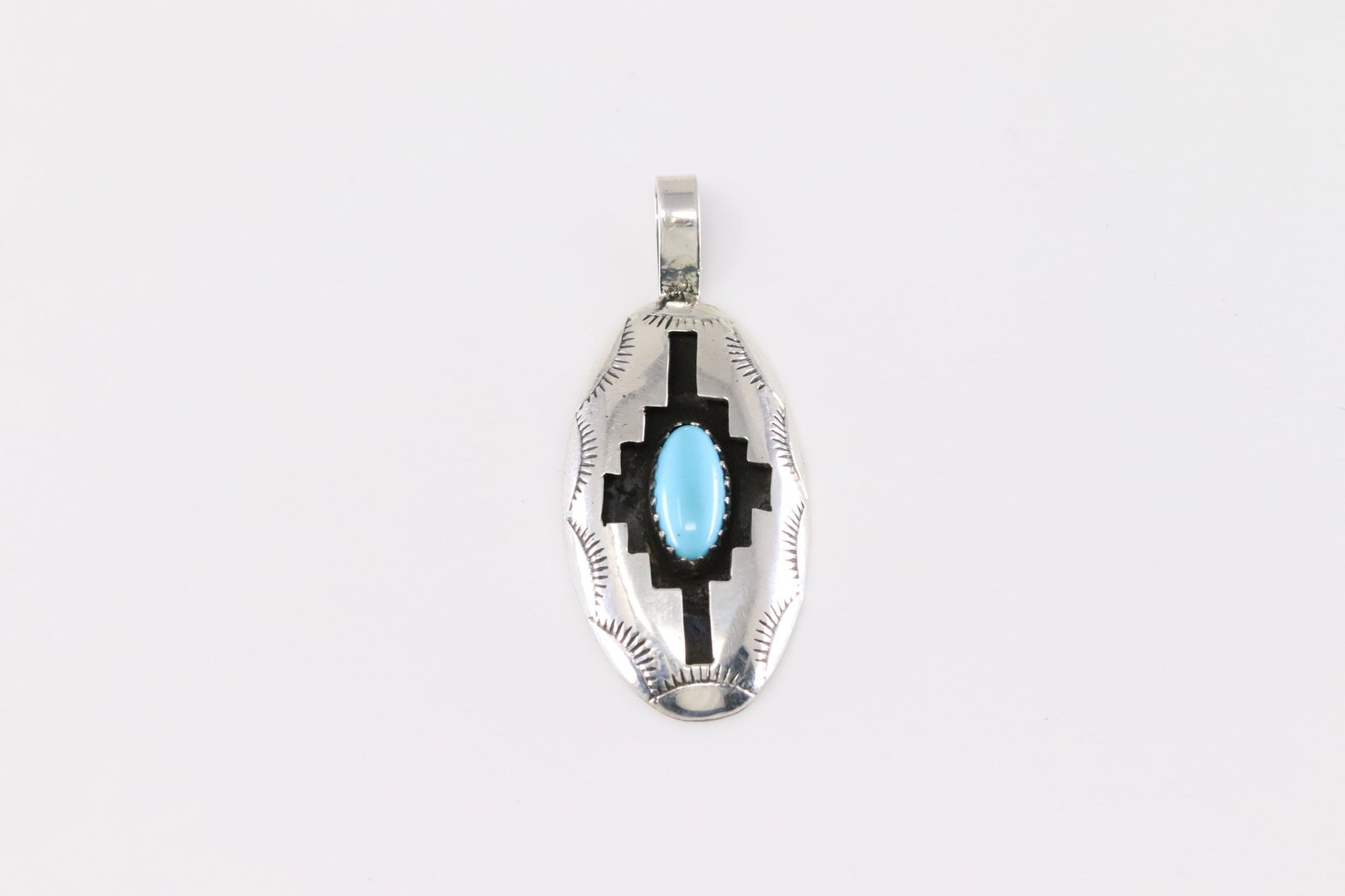Native America Navajo Sterling Silver Turquoise Pendant By Felix Perry.: This is a Native America Navajo Sterling Silver Turquoise Pendant By Felix Perry.