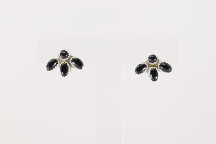 Native America Navajo Sterling Silver Black Onyx Post Earring's By Sylvya Chee.