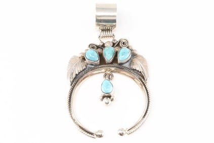 Native America Navajo Sterling Silver Turquoise Pendent By Vernon Jonhson.