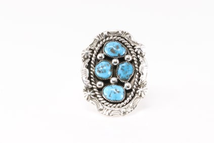Native America Navajo Sterling Silver Turquoise Ring By Harold Becenti.
