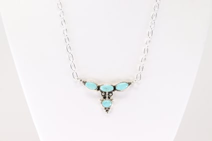 Native America Navajo Sterling Silver Turquoise Necklace By Verley Betone.