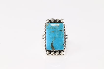 Native America Navajo Sterling Silver Turquoise Ring By Charlene Yazzie.