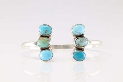 Native America Navajo Sterling Silver Kingman Turquoise Bracelet Cuff By Geraldine James.