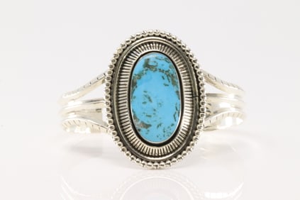 Native America Navajo Sterling Silver Turquoise Bracelet Cuff By R.B.