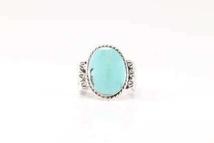 Native America Navajo Sterling Silver Turquoise Ring By Grace Kenneth.