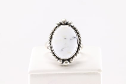 Native America Navajo Sterling Silver White Buffalo Ring By Eugene Belone.