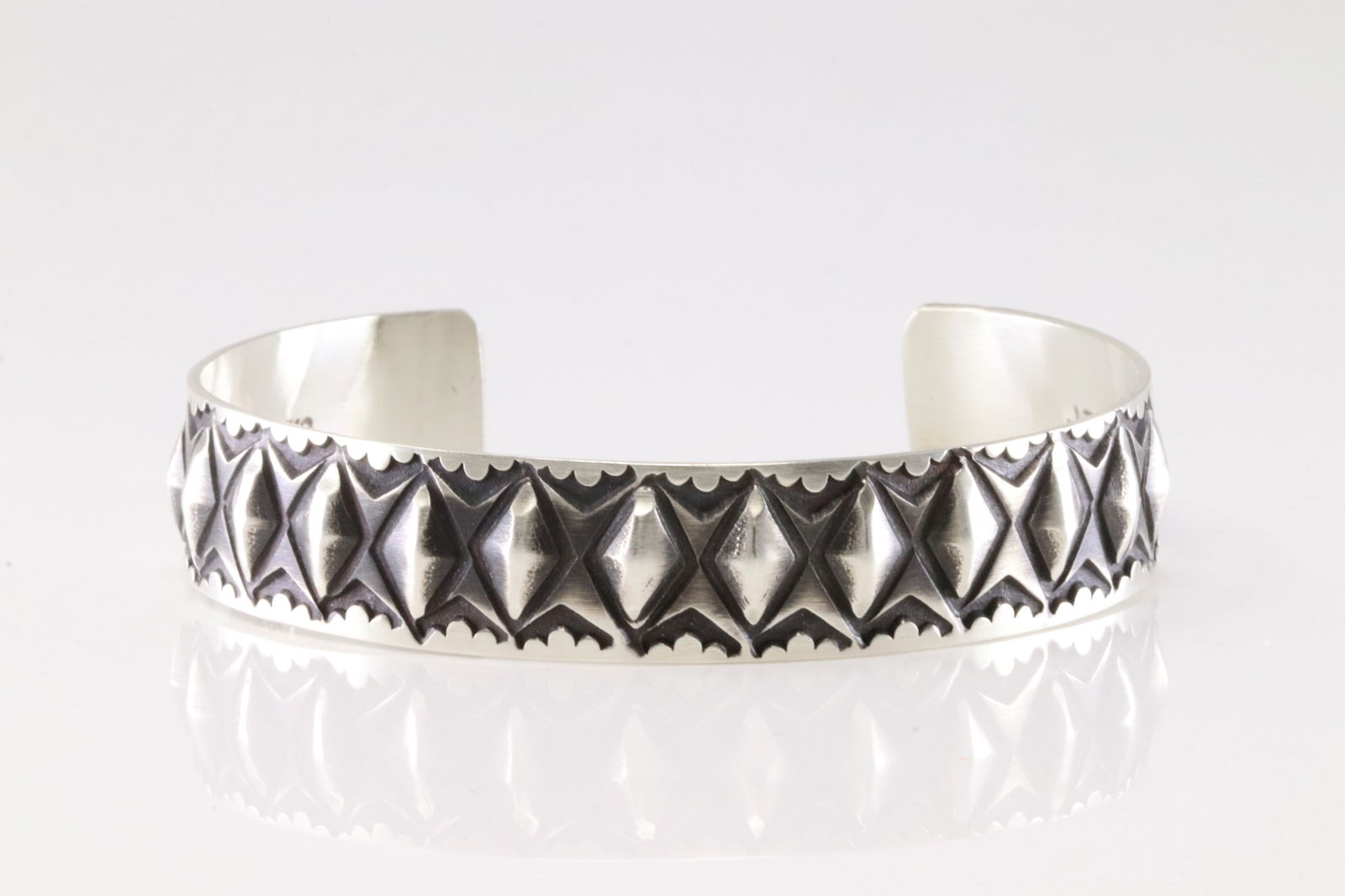 Native America Navajo Sterling Silver Stamped Bracelet Cuff By Jerrold Tahe. (1 of 4)