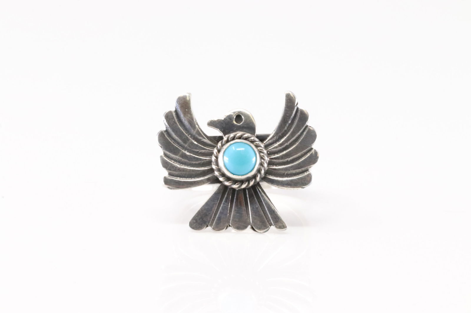 Native America Navajo Sterling Silver Turquoise Thunderbird Ring By Delayne Reeves. (1 of 4)