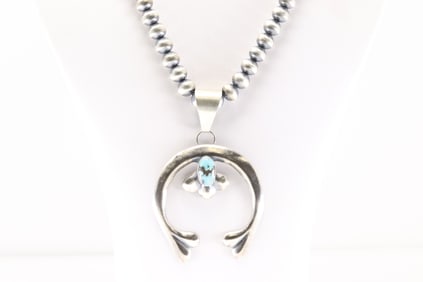 Native America Navajo Sterling Silver Kingman Turquoise Naja Necklace By Bryannen Harold / Eugene
