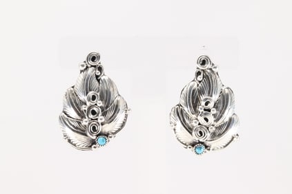 Native America Navajo Sterling Silver Turquoise Leaf Post Earring's By Darrell Morgan.